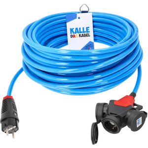 Kalle-das-Kabel Verlängerungskabel für außen IP54, Schutzkontakt, Kabeltyp H07BQ-F aus Gummi, blau, 20 m
