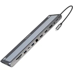 Ewent EW1150 (USB-C, 13 Ports), Dockingstation + USB Hub, Silber