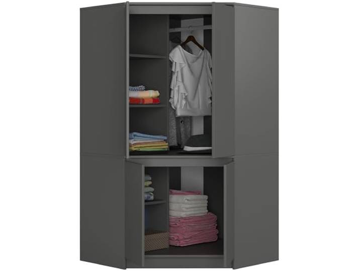 BDW - Eckschrank Schlafzimmer - Kleiderschrank Groß - Schrank 100 cm breit, 180 cm hoch - Eckkleiderschrank mit Kleiderstange und Einlegeböden - Kleiderschrank Graphit