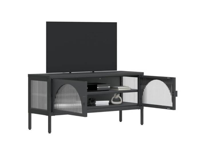 Meuble TV - SALUTUYA - SM3270 - Noir - Verre cannelé - Acier enduit de poudre