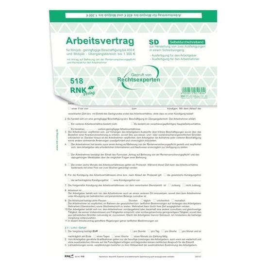 Rnk Verlag Vordruck "Arbeitsvertrag Teilzeit-Besch"ftigte" (34585884)