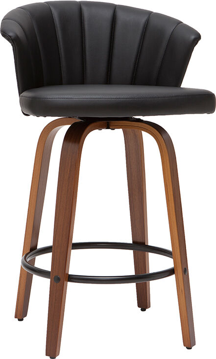 Miliboo Design-Barhocker ALBIN drehbar schwarz und dunkles Holz H65 cm