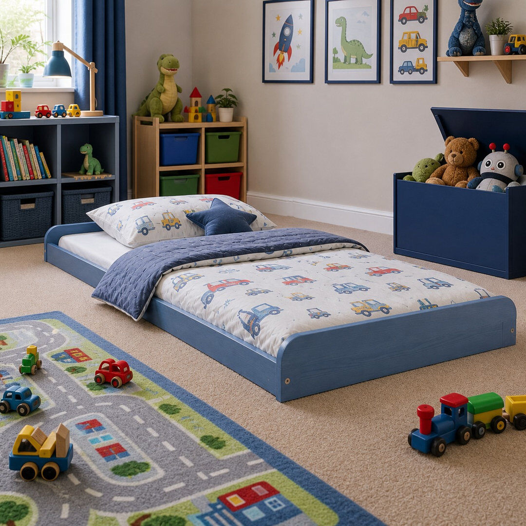Harriet Bee Leon Montessori Heavy Duty Solid Pine Bed Frame Blue Double (4'6)