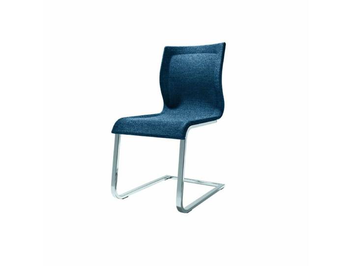 TEAM 7 Naturholzmöbel Magnum Freischwinger mit Leder- oder Stricktexbezug - Stricktex blau - Stahl chrom glänzend Modern
