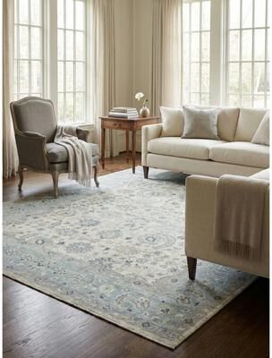 EXQUISITE RUGS Harper Hand-knotted New Zealand Wool Ivory/Light Blue Area Rug.