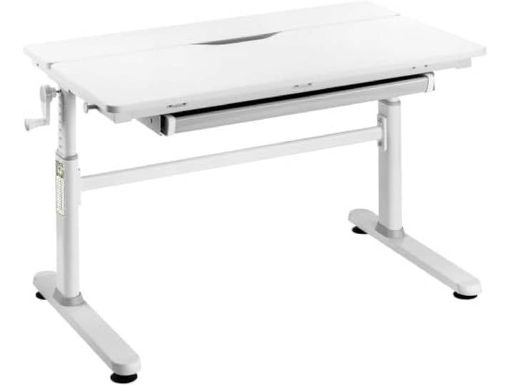 HOKO Kinderschreibtisch höhenverstellbar, 100x60 cm für Kinder ab 6 Jahren Kinderschreibtisch mit 100x40 cm neigbare Platte, 54–76 cm höhenverstellbar, Jugendschreibtisch für Kinderzimmer, Weiß, JANA
