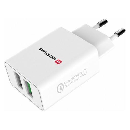Swissten USB Ladegerät 2x USB QC 3.0 + USB, 23W (23 W, 2 Ports) (22060100)