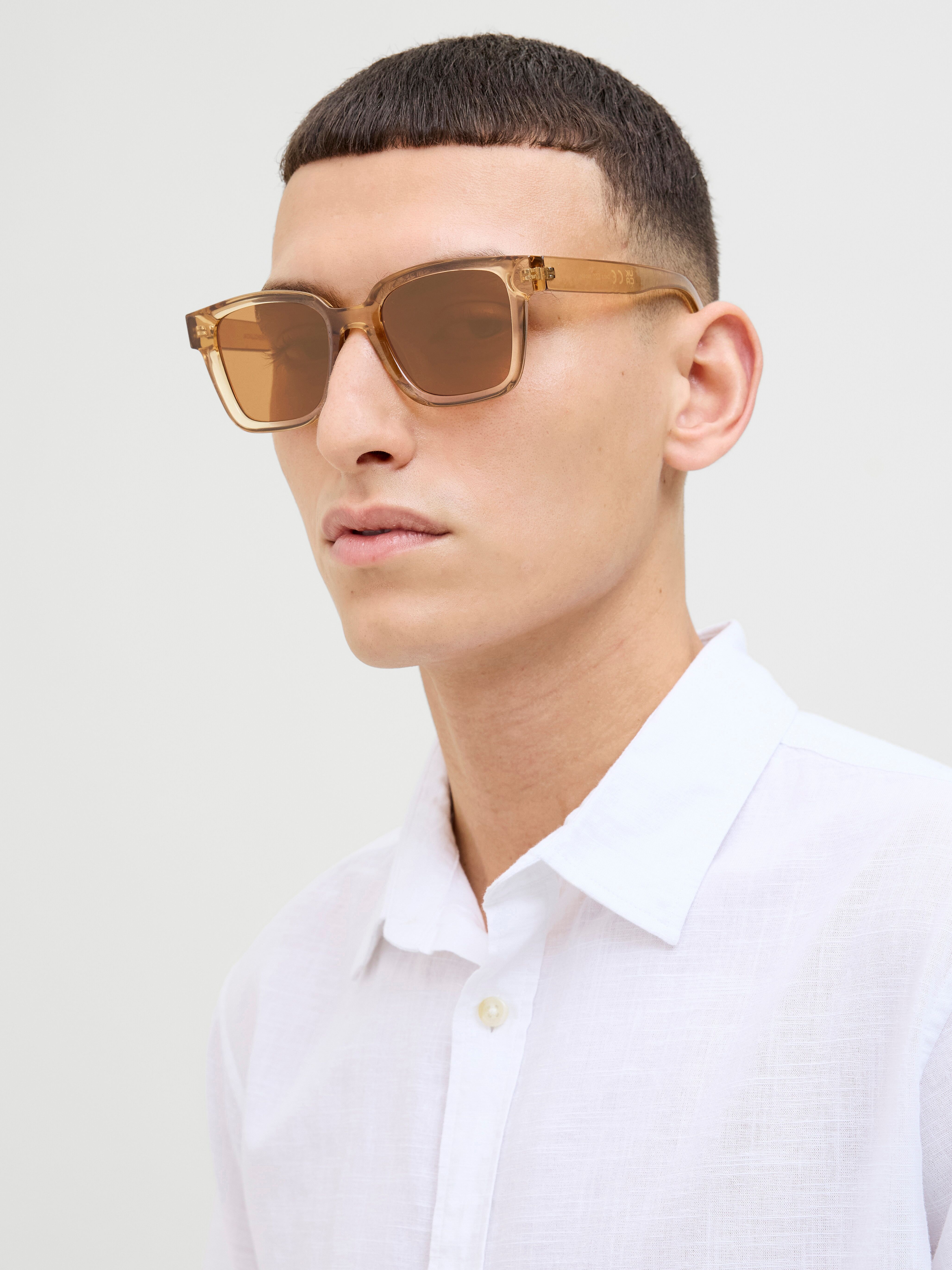 Sonnenbrille JACK & JONES "JACPONTUS SUNGLASSES NOOS", Herren, braun (braun stone), unifarben, Sonnenbrillen Sonnenbrille braun stone Einheitsgröße