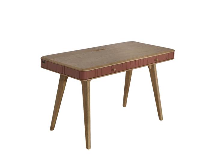 Bureau style contemporain, plateau en chêne, 2 tiroirs gris