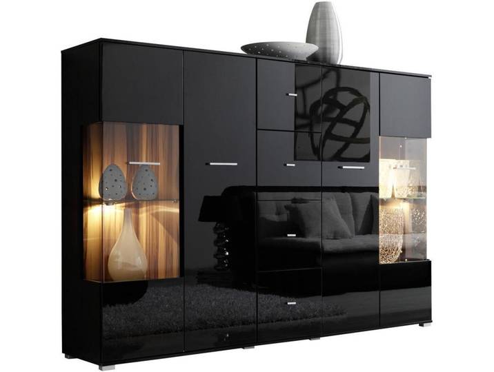 Livetastic Highboard, Schwarz, 6 Fächer, 4 Schublade(n) Schubladen, 188x133x37 cm, Made in EU, Wohnzimmer, Kommoden & Sideboards, Highboards