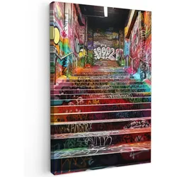 LEINWANDBILD Treppe - Graffiti - Farben - Kunst Wanddeko 40x60 cm