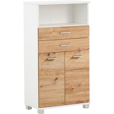 Midischrank WELLTIME "Palermo, Breite 60 cm made in Germany", weiß (mattweiß, artisaneichefarben), B:59,8cm H:110,5cm T:32,6cm, FSC-zertifizierter Holzwerkstoff, Schränke, Midischrank, Metallbeschläge