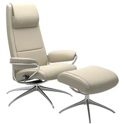 Stressless Sessel mit Hocker Paris Star High Back Leder Beige Batick Cream