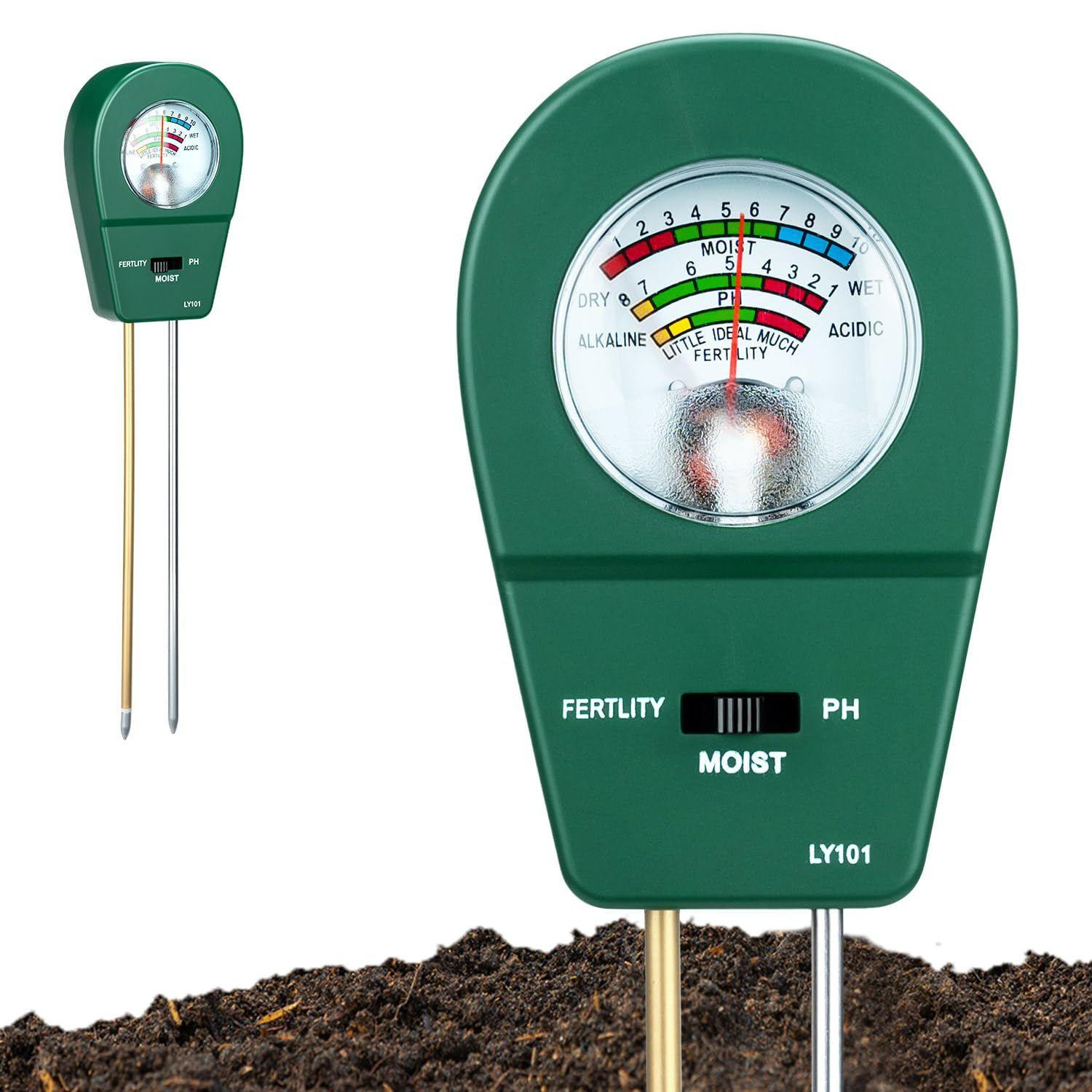 Lustrens 3-in-1 bodemtester voor pH, vocht en voedingsstoffen voor huis en tuin