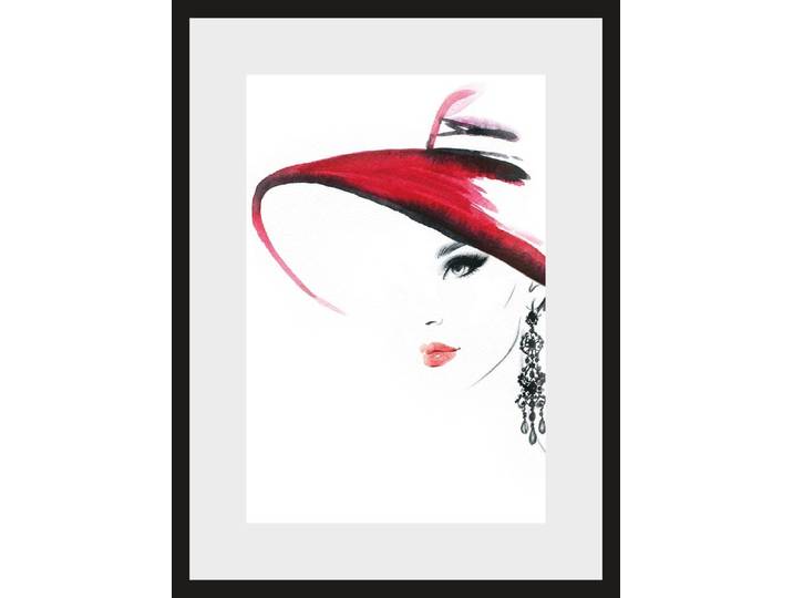 Bild mit Rahmen GOODPRODUCT Skizze Frau mit Hut und Ohrring , bunt (farbe rahmen: schwarz, farbe bild(er): schwarz weiß rot), B:30cm H:40cm, Acrylglas, Holz, Papier, Bilder, Bild mit Rahmen, HD Premium Poster-Druck inkl. Holzrahmen