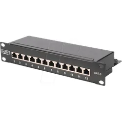 DIGITUS DN91612S - Patchpanel, 10", 12-Port, Cat.6, 1 HE , schwarz