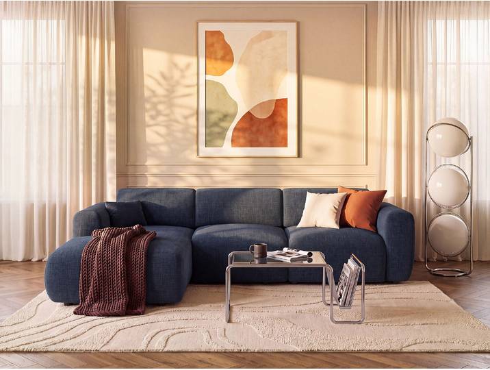Sofa Ecke Links aus Stoff in Blau POGNI von Maison Céphy