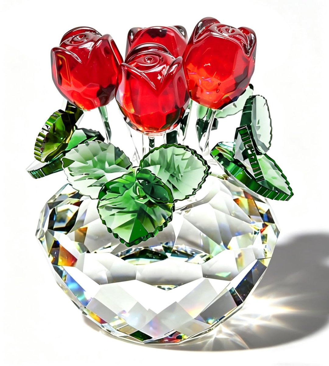 Omgoods Elegante Rode Kristallen Roos Sculptuur voor op tafel, Hoogte: 11,4 cm