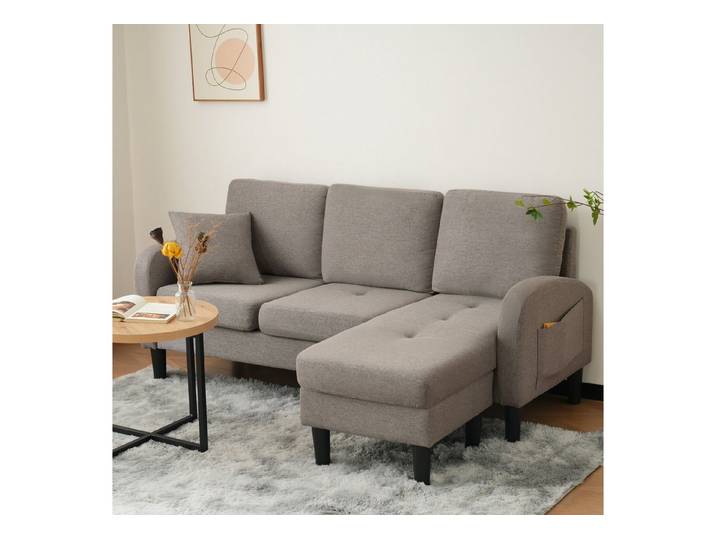 Odikalo 3-Sitzer Chaiselongue Loungesofa Polstersofa Freizeit Ecksofa Leinen, Modular L-sofa in breathable cotton-linen, plastic legs, chaise lounge Ideal for relaxing or entertaining