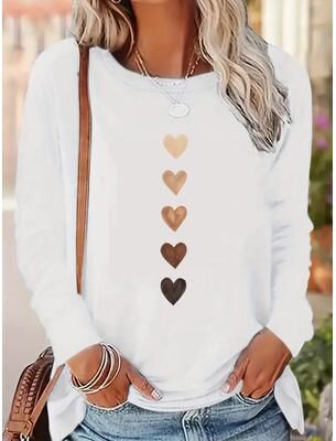 Youfap Market Vintage T Shirt Women's Print, Crew Neck Love Heart Long Sleeve Top, Casual T Shirt white xxl