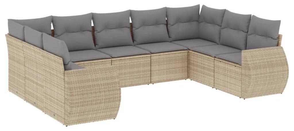 Loungeset, 9-teilig, Beige - Polyratan - Inklusive Kissen - Für Garten und Terrasse