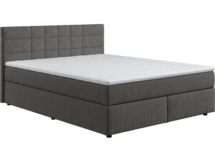 Boxbett, 166x206 cm, Polyester, Grau, Gepolstertes Kopfteil & 7-Zonen-Matratze, Cotta