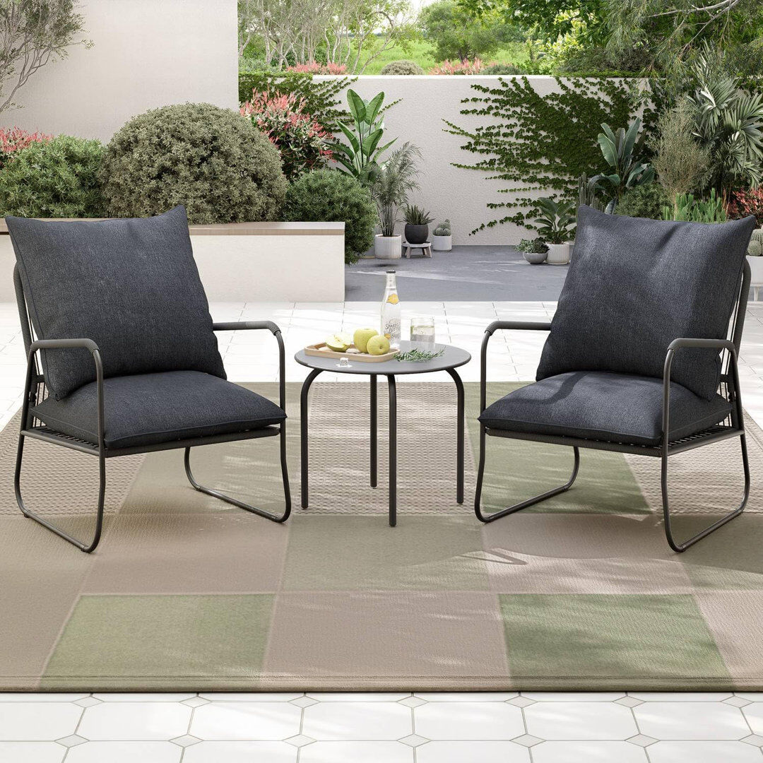 ClassicLiving Garden Bistro Set, Breathable Woven PE Rattan Chairs with Coffee Table, Outdoor Patio Furniture Set for Garden Grey/Grey 2