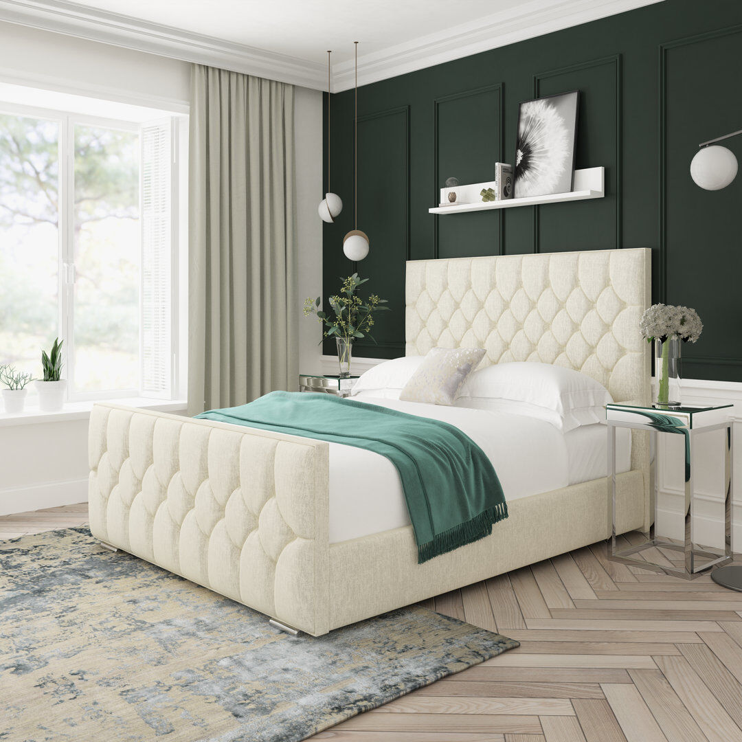 Lark Manor Upholstered Platform Bed Cream Kingsize (5')