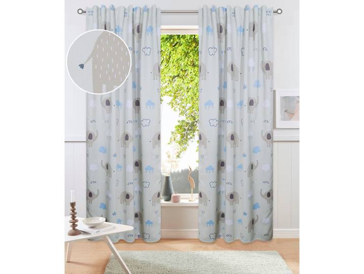 Gardine GOODPRODUCT Maurrice , bunt (creme), B:130cm H:145cm, Polyester, Gardinen, Gardine, Blickdicht, Multifunktionsband, Pflegeleicht, Elefanten Design