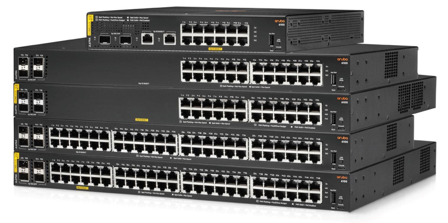 HPE Networking CX6100 Switch 24-Port 1GBase-T 4-Port 10G SFP+ 370W Klasse 4 PoE rackmountfähig JL677A#ABB