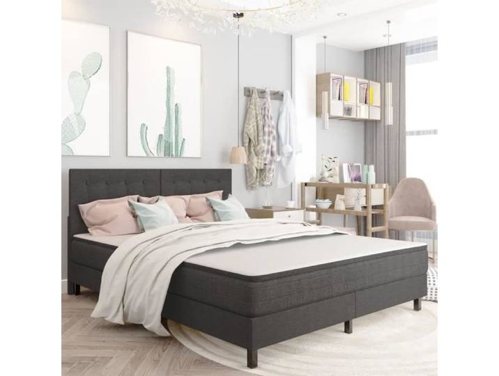 Tête de lit touffetée - HILILAND - Gris foncé - Tissu - 180x200 cm