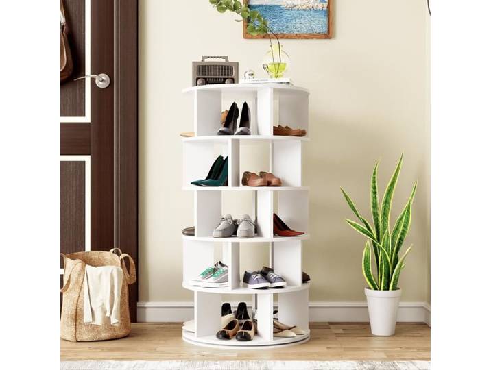 Meuble à chaussures rotatif - MODERNLUXE - 60x60x115cm - 5 niveaux - Blanc