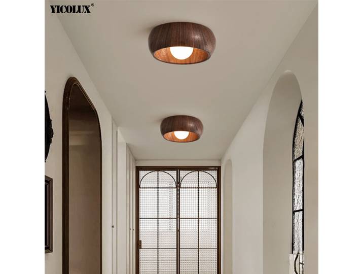 Créatif Grain de bois couleur LED plafonnier couloir Hall d'entrée balcon nordique rétro chez l'habitant noyer couleur luminaire