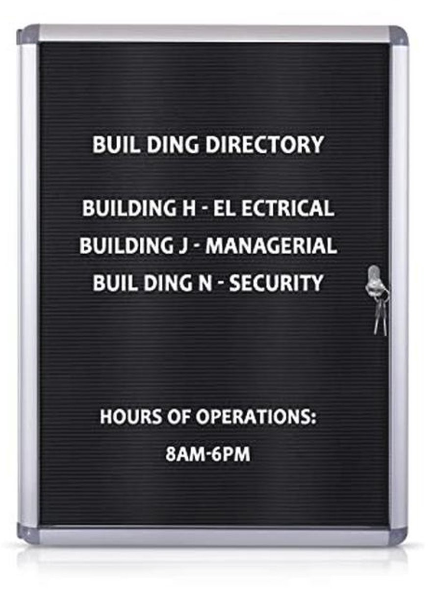 Letter Board Sign Bericht Display met Vergrendeldeur, Zwart Vilt, Aluminium Frame, Breedte: 66 cm, Hoogte: 51 cm