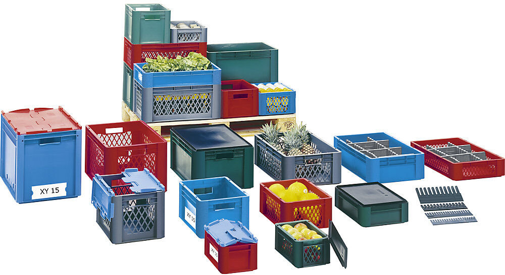 kaiserkraft Schwerlast-Euro-Behälter, Polypropylen, Volumen 50 l, LxBxH 600 x 400 x 270 mm, Wände geschlossen, Boden geschlossen, rot, VE 2 Stk