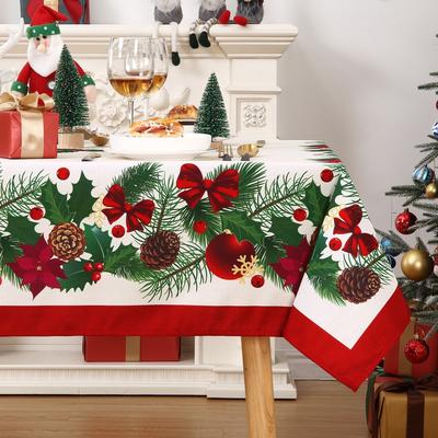 Garvee Christmas Tablecloth Holiday Holly Berry Red Flower Print Table Cover for Dining Indoor Outdoor