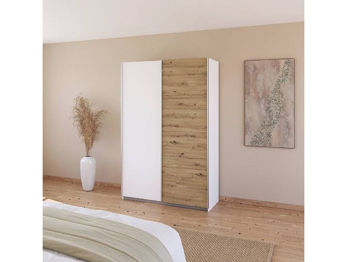 Schwebetürenschrank - Zweifarbig 136cm Weiß/Alpinweiß