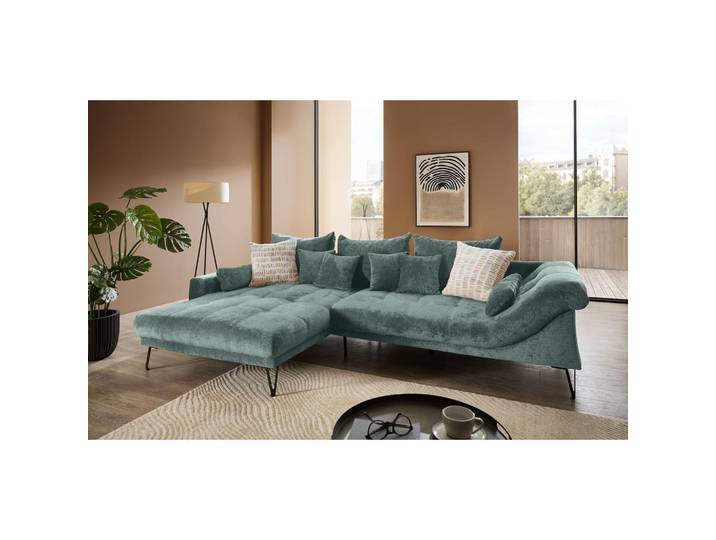 Livetastic Ecksofa Garda, Türkis, Metall, Uni, 4-Sitzer, Füllung: Schaumstoff,Schaumstoff,Schaumstoff,Schaumstoff, Ottomane links, L-Form, 310x192 cm, Rücken echt, Wohnzimmer, Sofas & Couches, Wohnlandschaften, Ecksofas