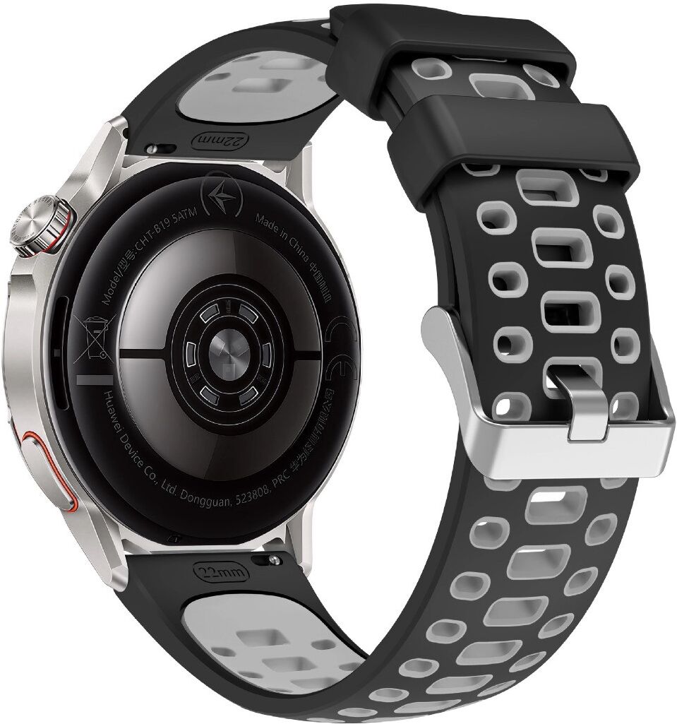 INF Silikon-Uhrenarmband für Smartwatches - Zweifarbiges 22mm weiches hautfreundliches Armband mit Dornschließe, kompatibel mit Schwarz+Grau