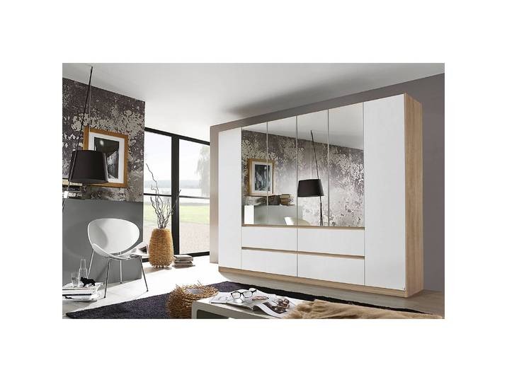 Drehtürenschrank Mainz 271cm Braun/Weiß/Alpinweiß/Eiche Sonoma Dekor Basic mit Spiegeltür/-en