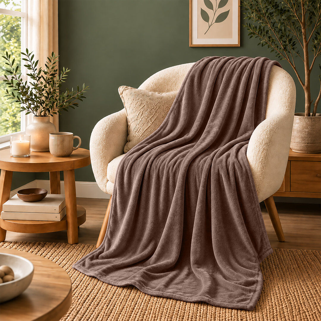 MOONLIGHT BEDDING Ultra-Soft Hotel Quality Reversible Plain Weave Fleece Throw Blanket COFFEE S.KING