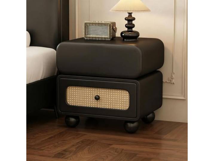 Moderner Nachttisch Geschwungen Beistelltisch aus Holz Mit runden Tischbeinen Stauraum Moderne Dekorationsmöbel(E2,40cm/16in)
