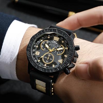 Youfap Market Light Luxury Refined Fake Three Eye, Mixed Bar Scale Dial Silicone Quartz Watch, Elegant Wristwear gold