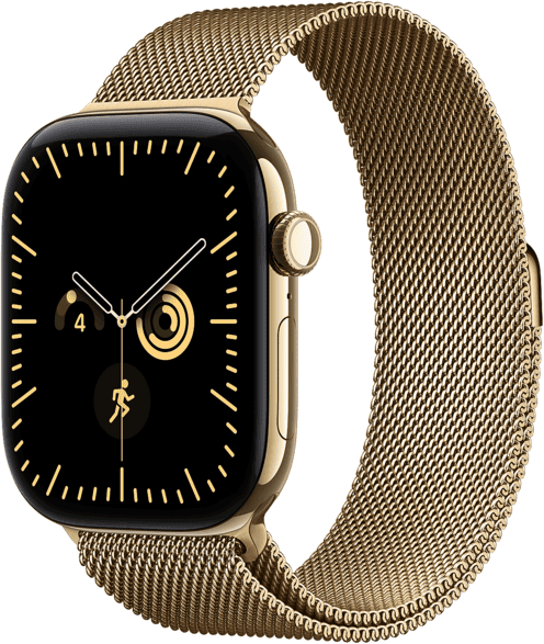Apple Watch Series 12 (2026), GPS+CEL, 42mm, Caja de titanio Oro brillante, Correa Milanese Loop Siri AI