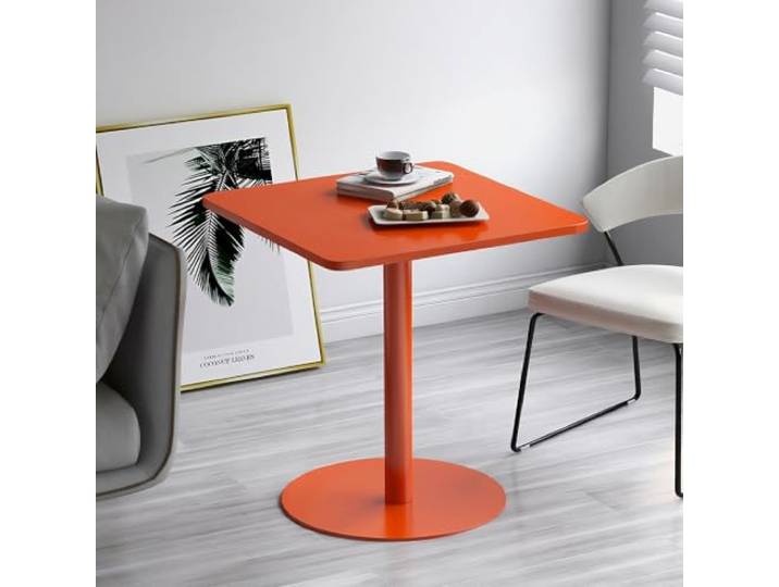 Yopappol Nordischer Minimalistischer Orangefarbener Quadratischer Cocktail-Bartisch, Schlanker Ausstellungstisch Mit Einem Sockel, Dekorativer Akzenttisch Für Moderne Inneneinrichtung(48x48x72cm)