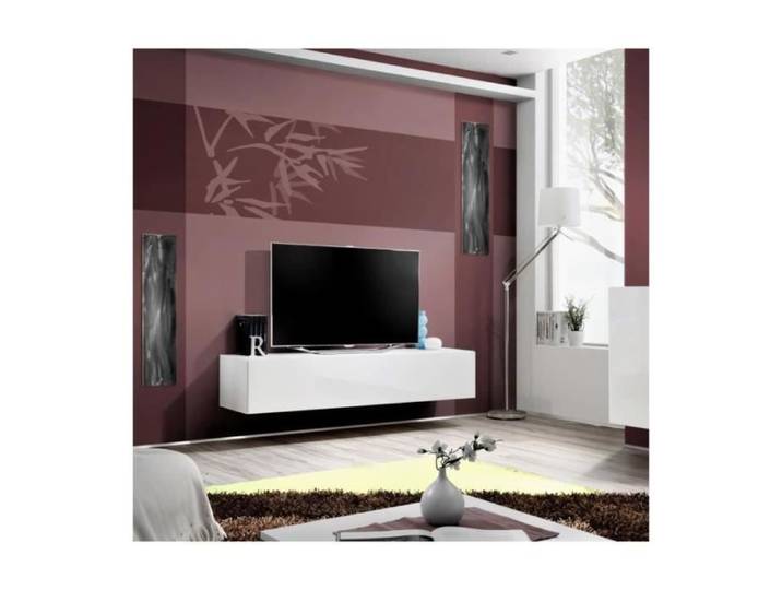 Meuble TV FLY design coloris blanc brillant. Meuble suspendu moderne et tendance pour votre salon.: 40 Blanc