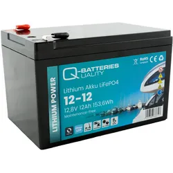 Q-Batteries Lithium Wohnmobilbatterie 12-12 12,8V 12Ah 153,6Wh LiFePO4 Akku