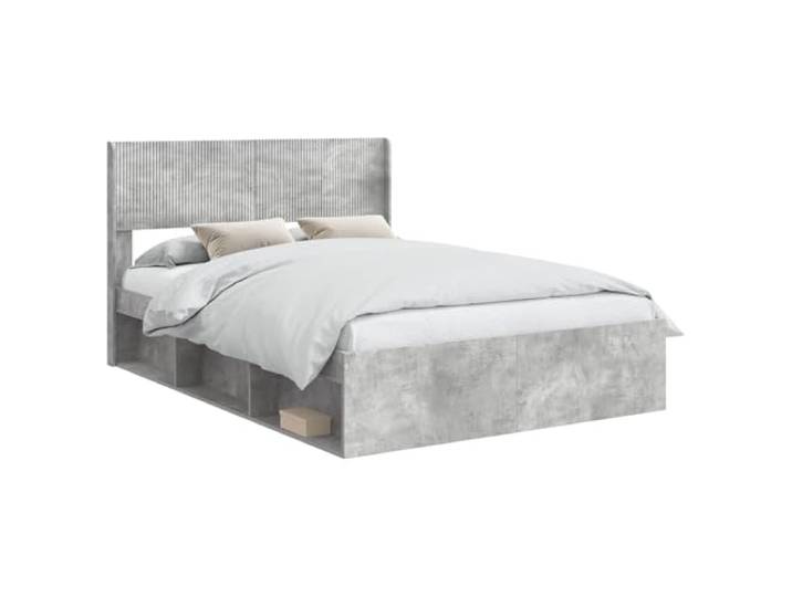 PUGYNBK Bettgestell mit Aufbewahrung, Betongrau Hochwertiges Holz, Lattenrost, integrierte Fächer, einfache Reinigung, 1 Pack