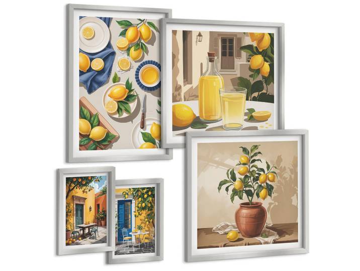 Tulup Bilder SET 5er Set - 50x50 cm & 20x30 cm & 40x60 cm Silberner Rahmen - Bunte Strandhäuser, Silberfarben, Kunststoff, Rechteckig, 40x60 cm, Fotografie, Bilder & Rahmen, Bilder