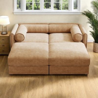 VIVIADORE Modern Chenille 6-Seater Sofa with Ottoman Storage, Hidden Storage, Cylindrical Cushioned Arms and Backrest